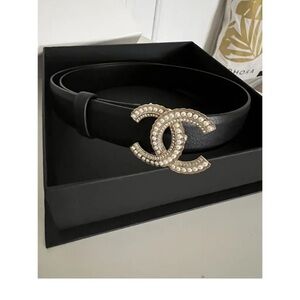 Chanel Rhinestone and Pearl leather belt